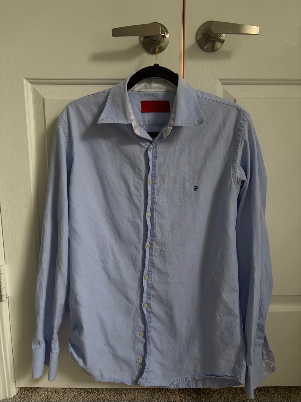 Carolina Herrera Light Blue Long-Sleeve Dress Shirt with Stripe Details